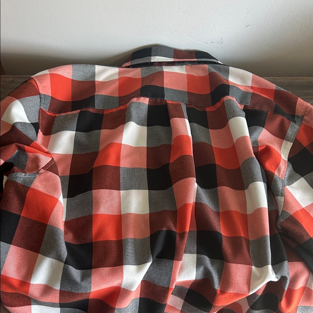 DIXXON bright Orange, Red and Black Plaid Casual Button Down Shirt - Picture 4 of 4